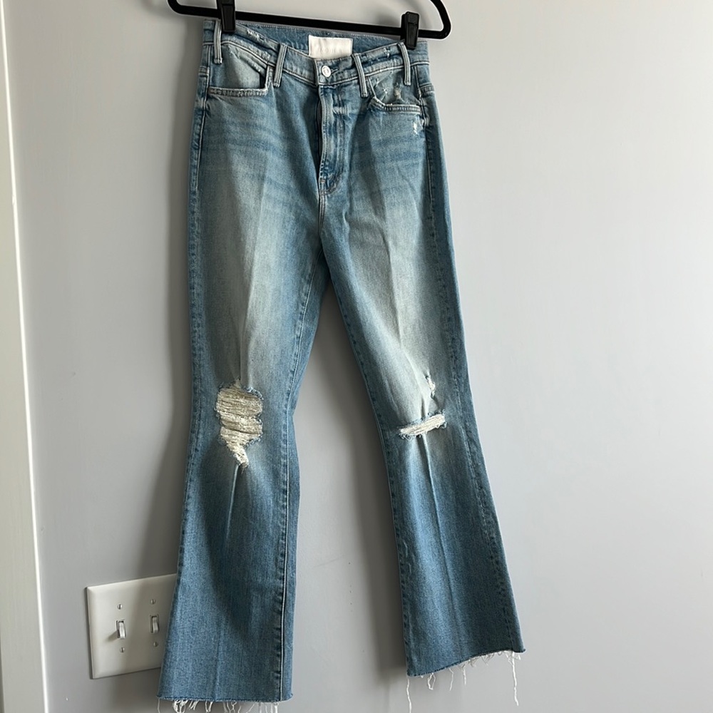 Mother superior denim. Brand new. Distressed. Slim flare opening.